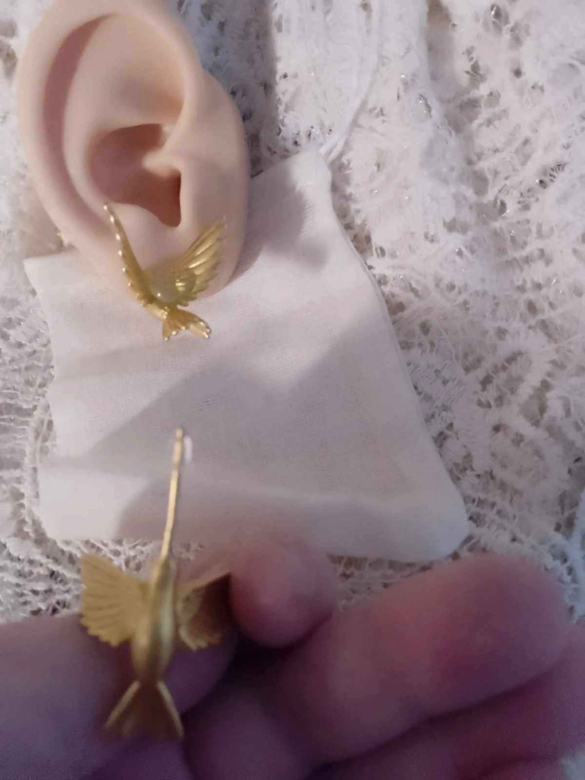 Golden bird earrings with chalcedony stones – photo 4